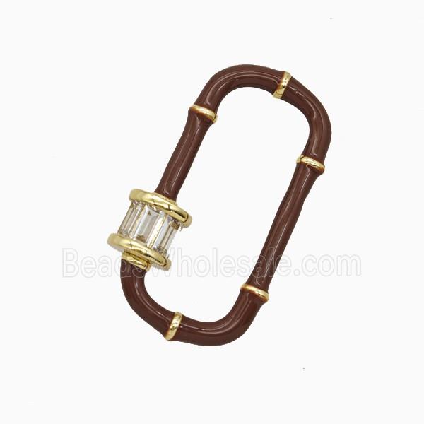 Copper Carabiner Clasp Pave Zirconia Red Enamel Gold Plated