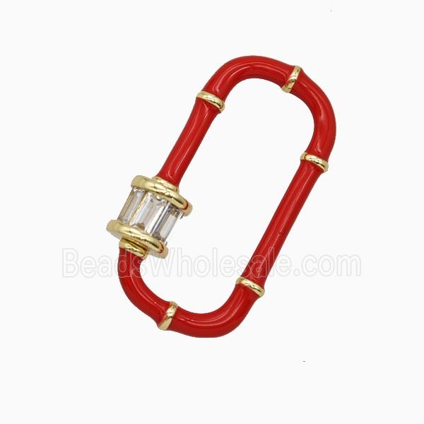 Copper Carabiner Clasp Pave Zirconia Red Enamel Gold Plated