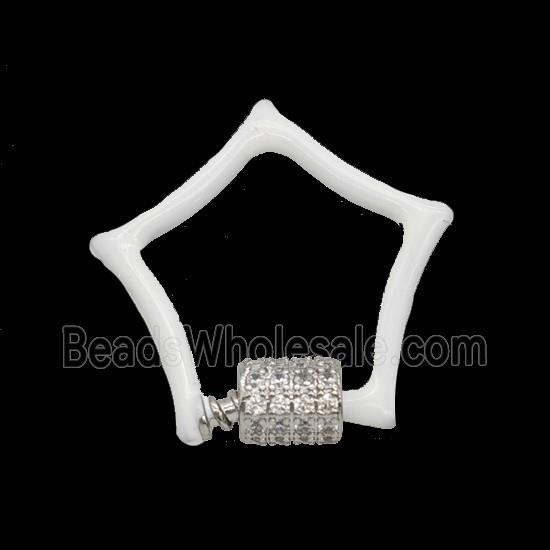 Copper Carabiner Clasp Pave Zirconia White Enamel Star Platinum Plated