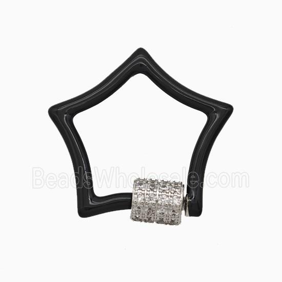 Copper Carabiner Clasp Pave Zirconia Black Enamel Star Platinum Plated