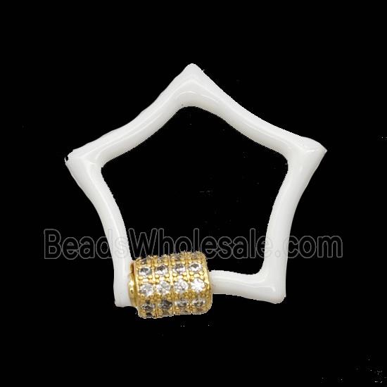 Copper Carabiner Clasp Pave Zirconia White Enamel Star Gold Plated