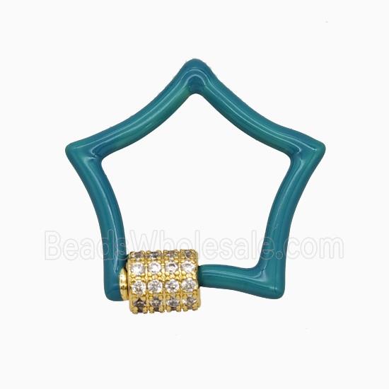 Copper Carabiner Clasp Pave Zirconia Teal Enamel Star Gold Plated