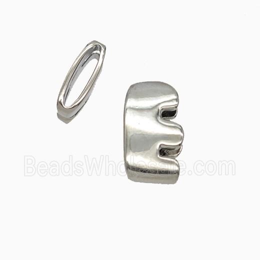 Copper Letter-E Beads Flat Hole Platinum Plated