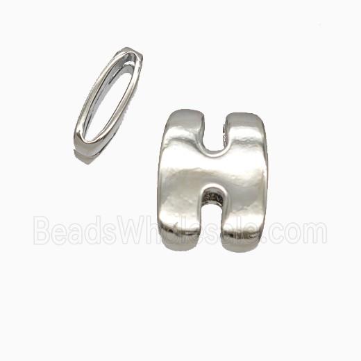Copper Letter-H Beads Flat Hole Platinum Plated