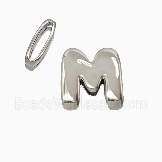 Copper Letter-M Beads Flat Hole Platinum Plated