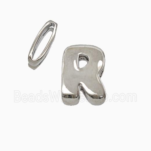 Copper Letter-R Beads Flat Hole Platinum Plated