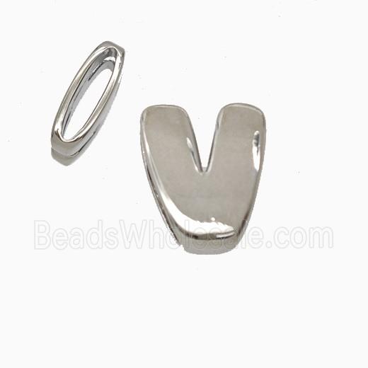 Copper Letter-V Beads Flat Hole Platinum Plated
