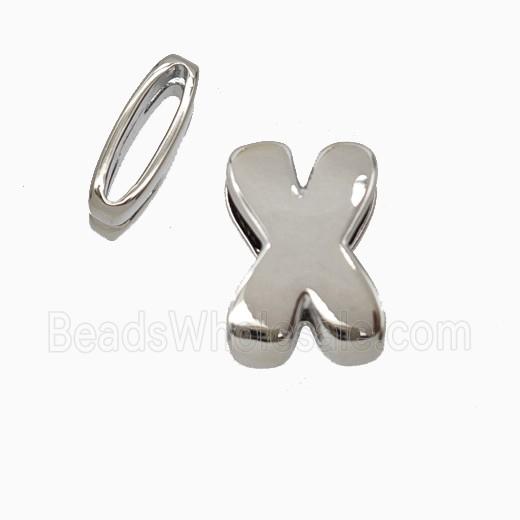 Copper Letter-X Beads Flat Hole Platinum Plated