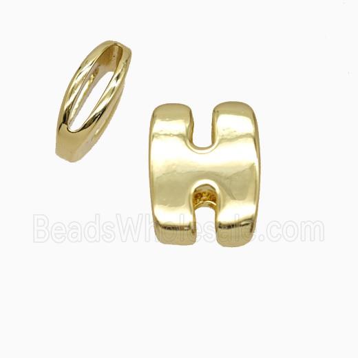 Copper Letter-H Beads Flat Hole Gold Plated