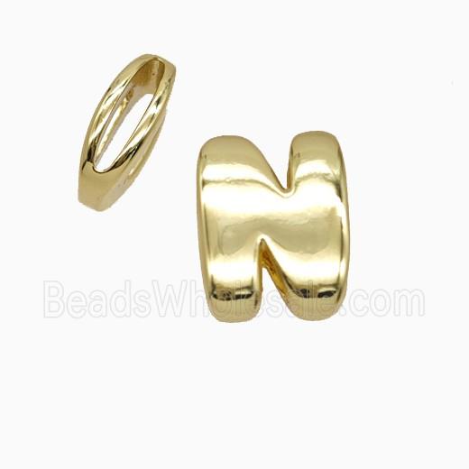 Copper Letter-N Beads Flat Hole Gold Plated