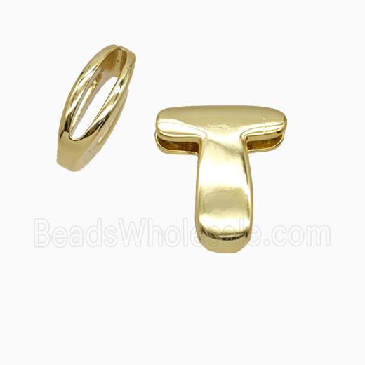Copper Letter-T Beads Flat Hole Gold Plated