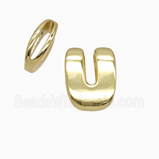 Copper Letter-U Beads Flat Hole Gold Plated