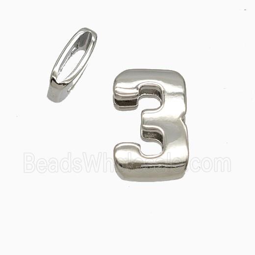 Copper Number-3 Beads Flat Hole Platinum Plated