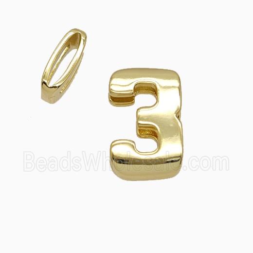 Copper Number-3 Beads Flat Hole Gold Plated