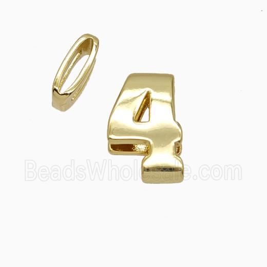 Copper Number-4 Beads Flat Hole Gold Plated