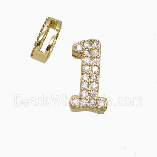 Copper Number-1 Beads Pave Zirconia Flat Hole Gold Plated