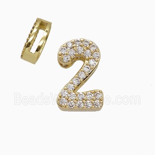 Copper Number-2 Beads Pave Zirconia Flat Hole Gold Plated