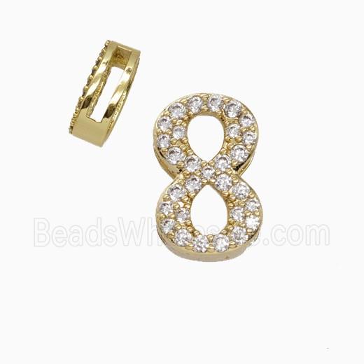 Copper Number-8 Beads Pave Zirconia Flat Hole Gold Plated