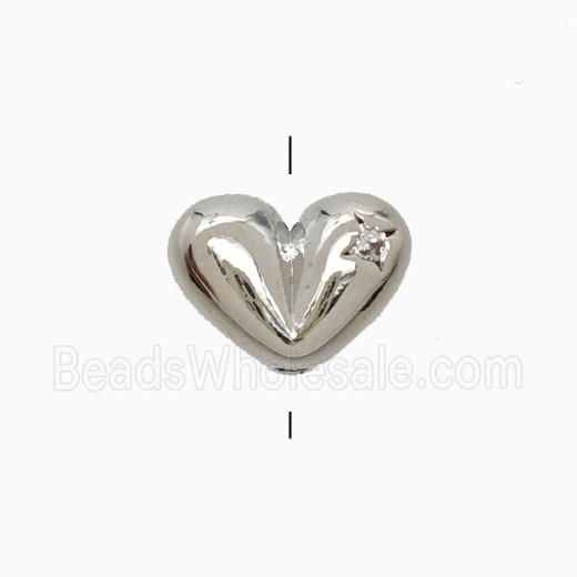 Copper Heart Beads Pave Zirconia Platinum Plated