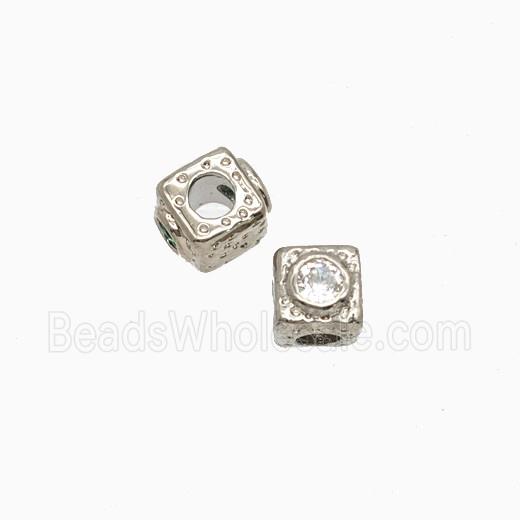 Copper Cube Beads Pave Zirconia Platinum Plated