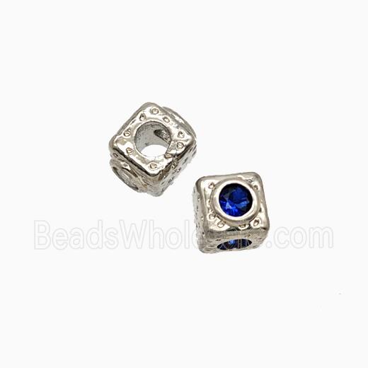 Copper Cube Beads Pave Zirconia Platinum Plated