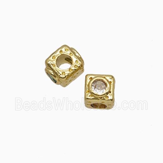 Copper Cube Beads Pave Zirconia Gold Plated