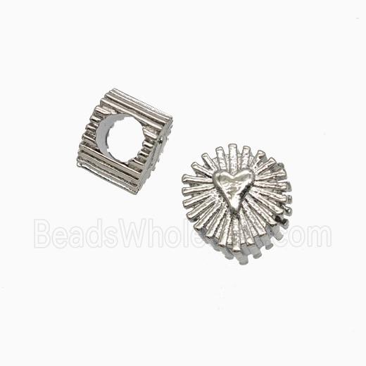 Copper Heart Button Beads Large Hole Platinum Plated