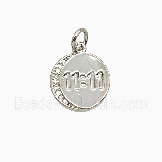 Copper Number Pendant Pave Zirconia Double Eleven 11 Platinum Plated