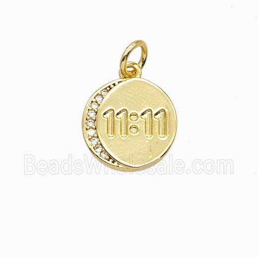 Copper Number Pendant Pave Zirconia Double Eleven 11 Gold Plated