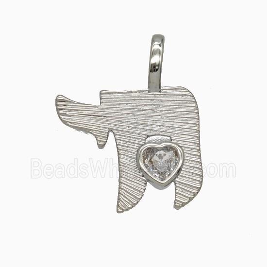 Copper Pendant Pave Zirconia Heart Platinum Plated