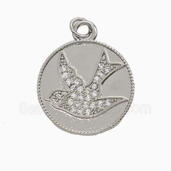 Copper Birds Pendant Pave Zirconia Platinum Plated