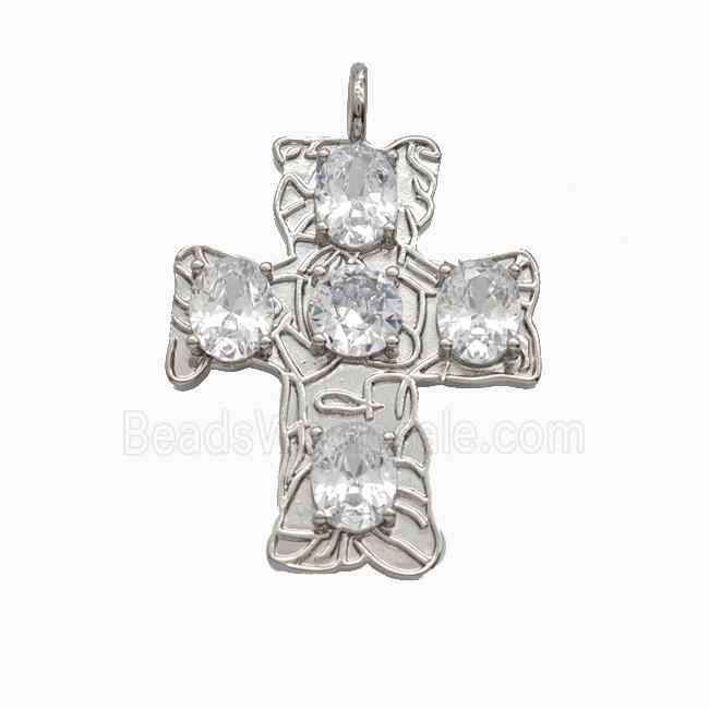 Copper Cross Pendant Pave Crystal Glass Platinum Plated