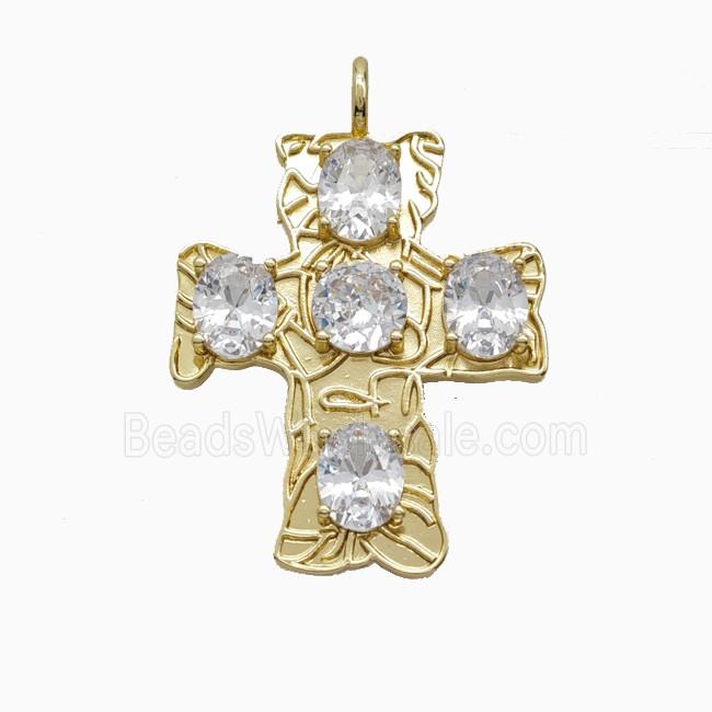 Copper Cross Pendant Pave Crystal Glass Gold Plated