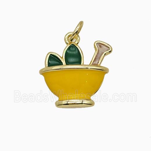 Mortar Pestle and Leaf Charms Copper Pendant Enamel Gold Plated
