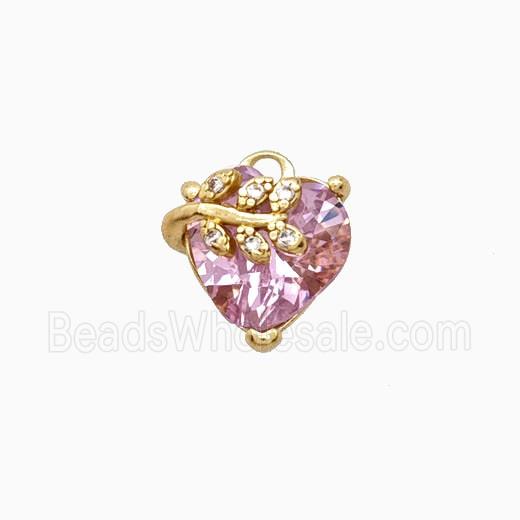 Copper Heart Pendant Pave Crystal Glass Leaf Gold Plated