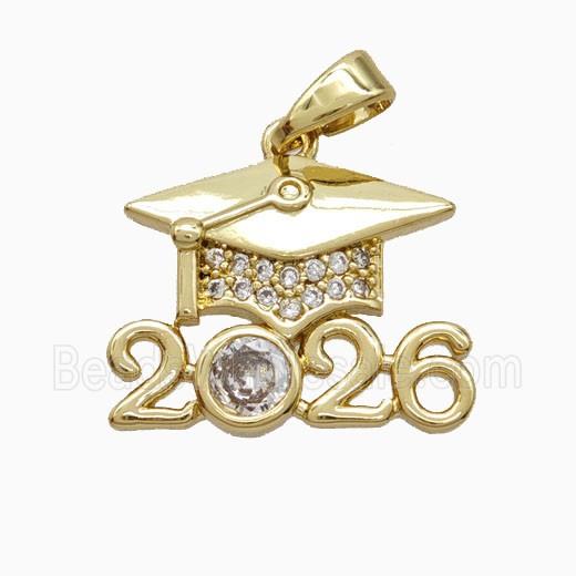 Copper Graduation Cap Pendant Pave Zirconia 2026 Gold Plated