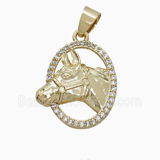 Copper Horse-Head Pendant Pave Zirconia Gold Plated