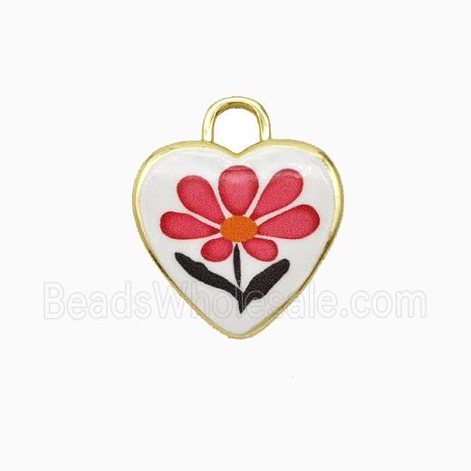 Copper Heart Pendant Painted Flower Gold Plated