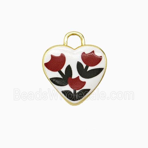 Copper Heart Pendant Painted Flower Gold Plated