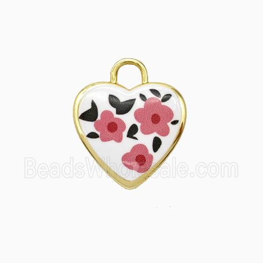 Copper Heart Pendant Painted Flower Gold Plated