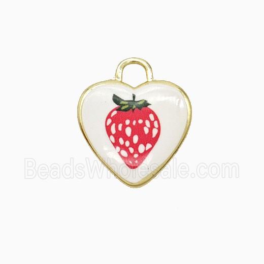 Copper Heart Pendant Painted Strawberry Gold Plated