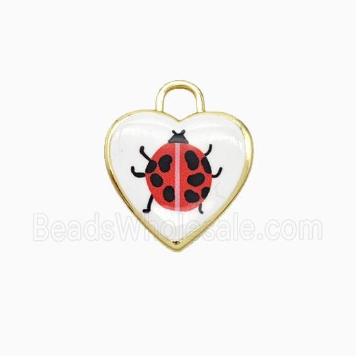 Copper Heart Pendant Painted Ladybug Gold Plated