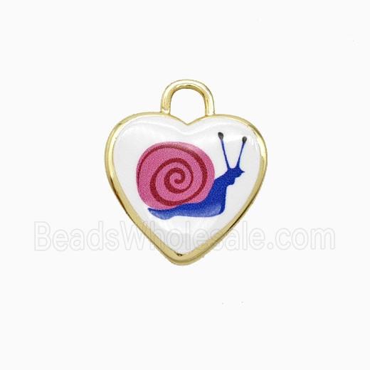 Copper Heart Pendant Painted Snail Gold Plated