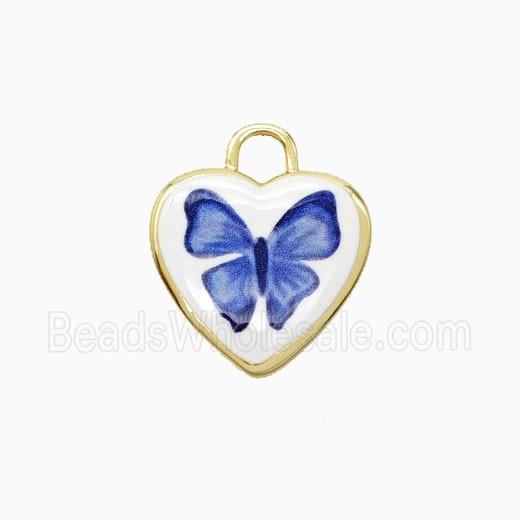 Copper Heart Pendant Painted Butterfly Gold Plated