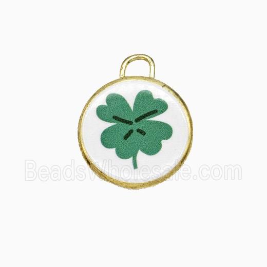 Copper Circle Pendant Painted Clover Gold Plated