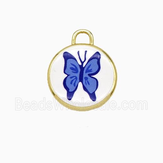 Copper Circle Pendant Painted Butterfly Gold Plated