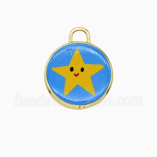 Copper Circle Pendant Painted Star Gold Plated