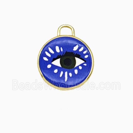 Copper Circle Pendant Painted Eye Gold Plated