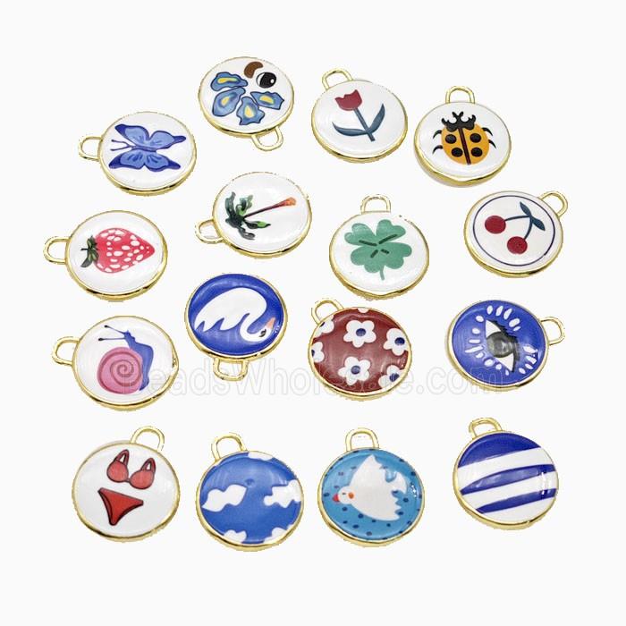 Copper Circle Pendant Painted Gold Plated Mixed