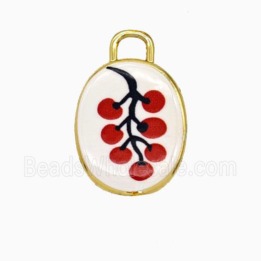 Copper Oval Pendant Painted Cherry Gold Plated